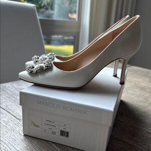 Manolo Blahnik White Crystal Embellished Heels